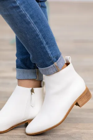 Off White Ankle Bootie With Pull Tab
