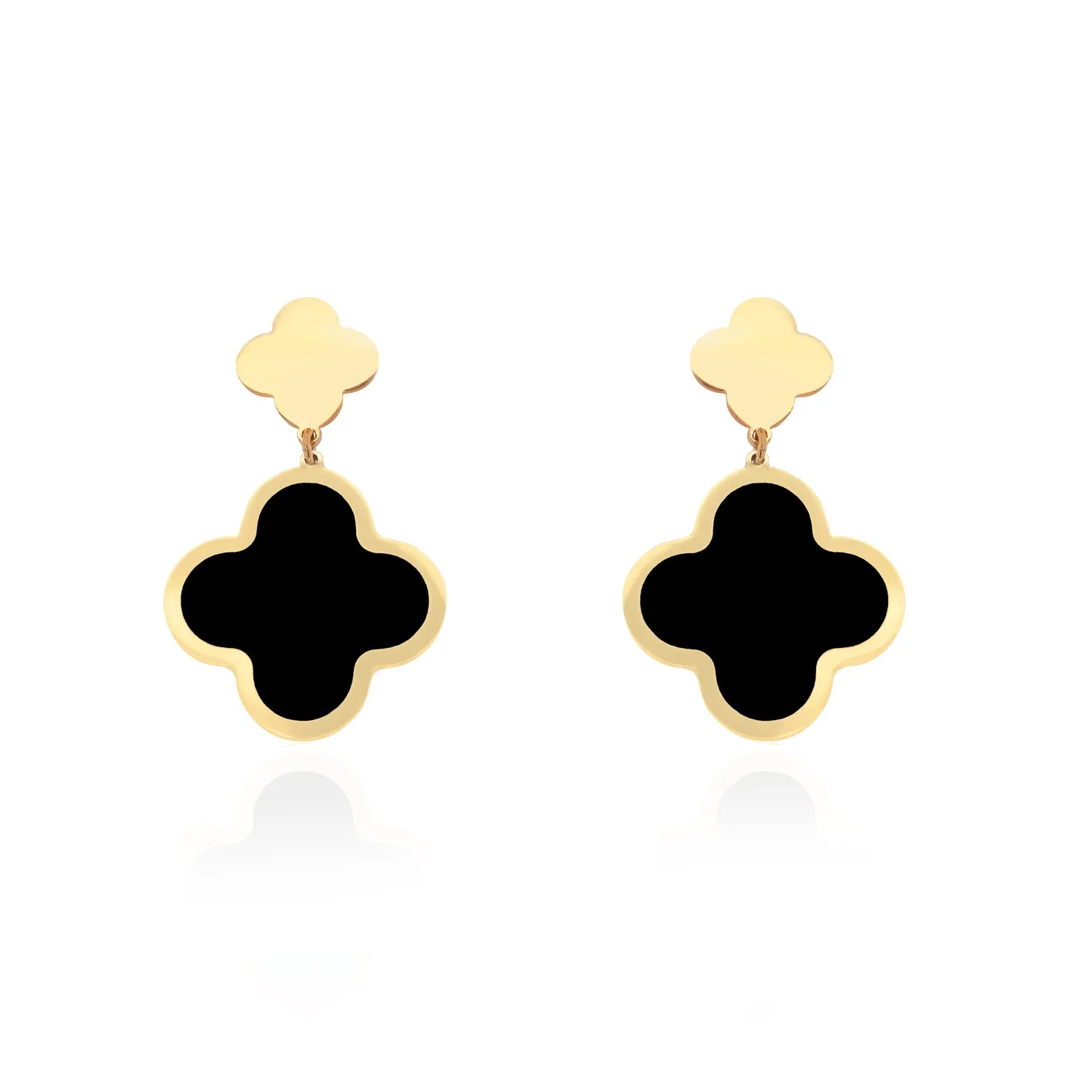 Onyx and Gold Clover Drop Earrings