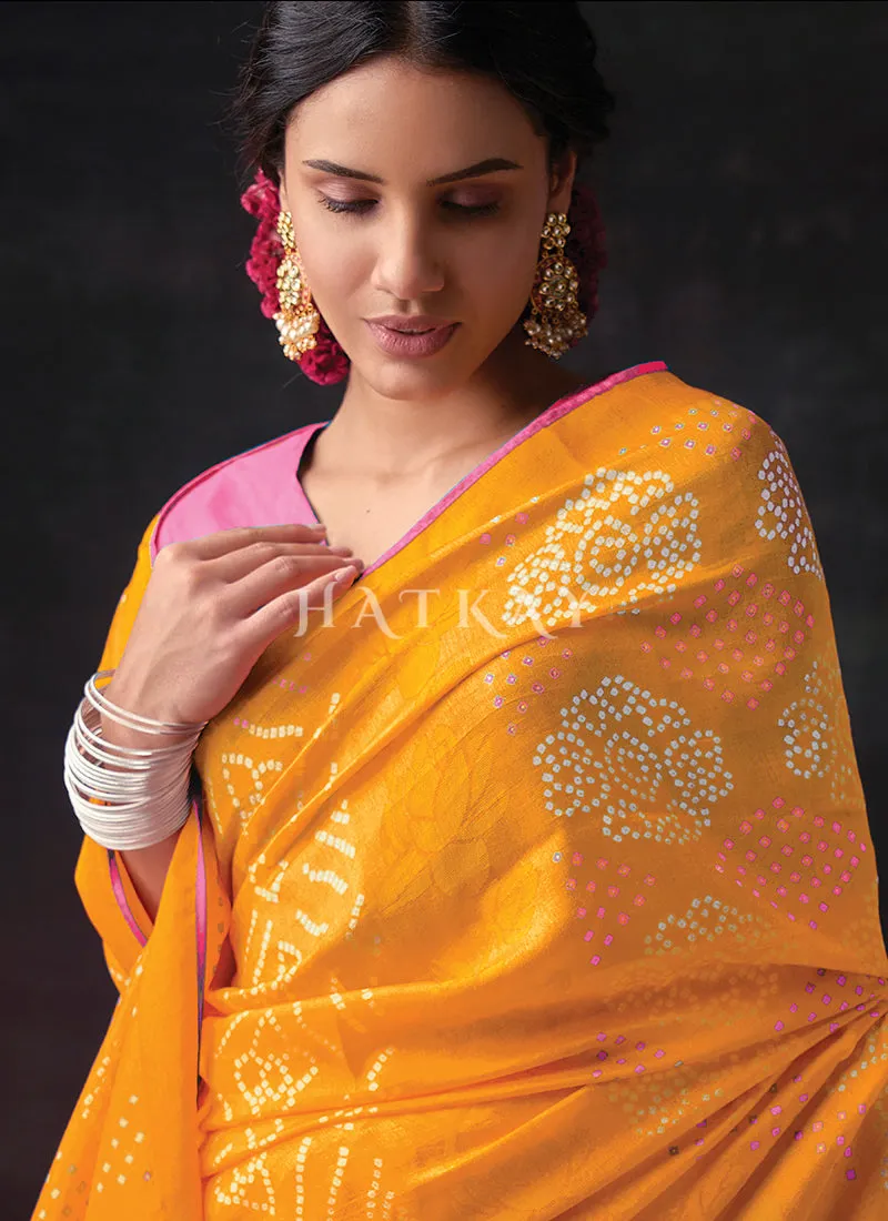 Orange And Pink Embroidered Festive Saree