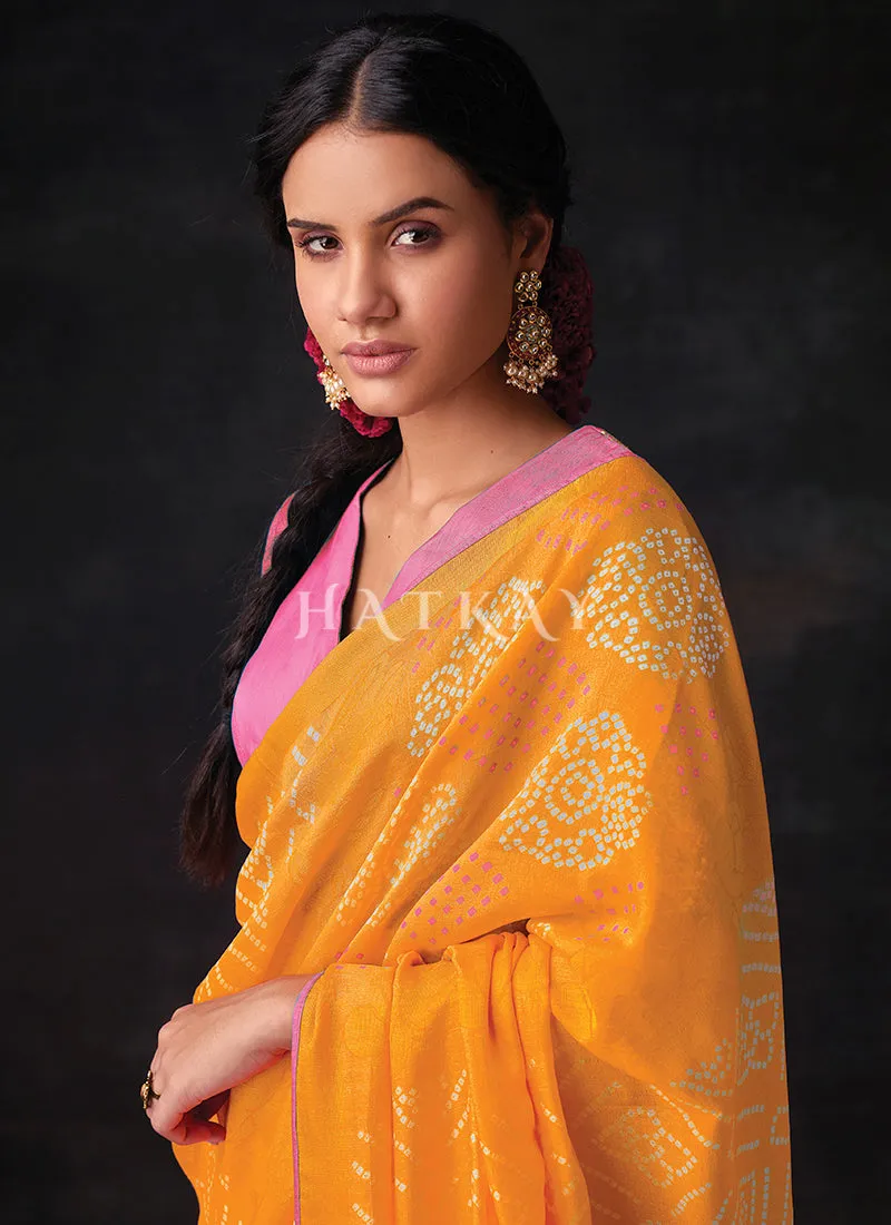Orange And Pink Embroidered Festive Saree