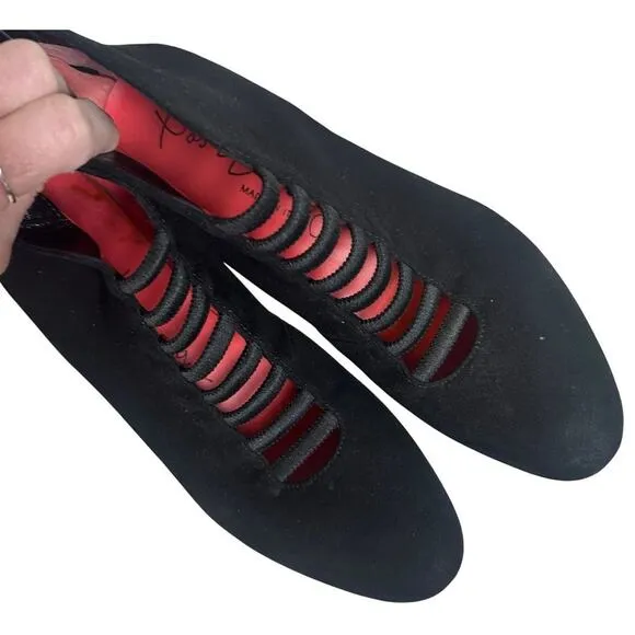 Pas de Rouge Bootie Black Suede Heels Made In Italy Sz 37 Whimsygoth Mob Wife LN