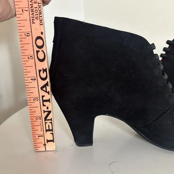 Pas de Rouge Bootie Black Suede Heels Made In Italy Sz 37 Whimsygoth Mob Wife LN