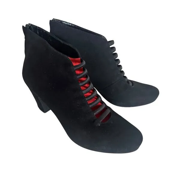 Pas de Rouge Bootie Black Suede Heels Made In Italy Sz 37 Whimsygoth Mob Wife LN