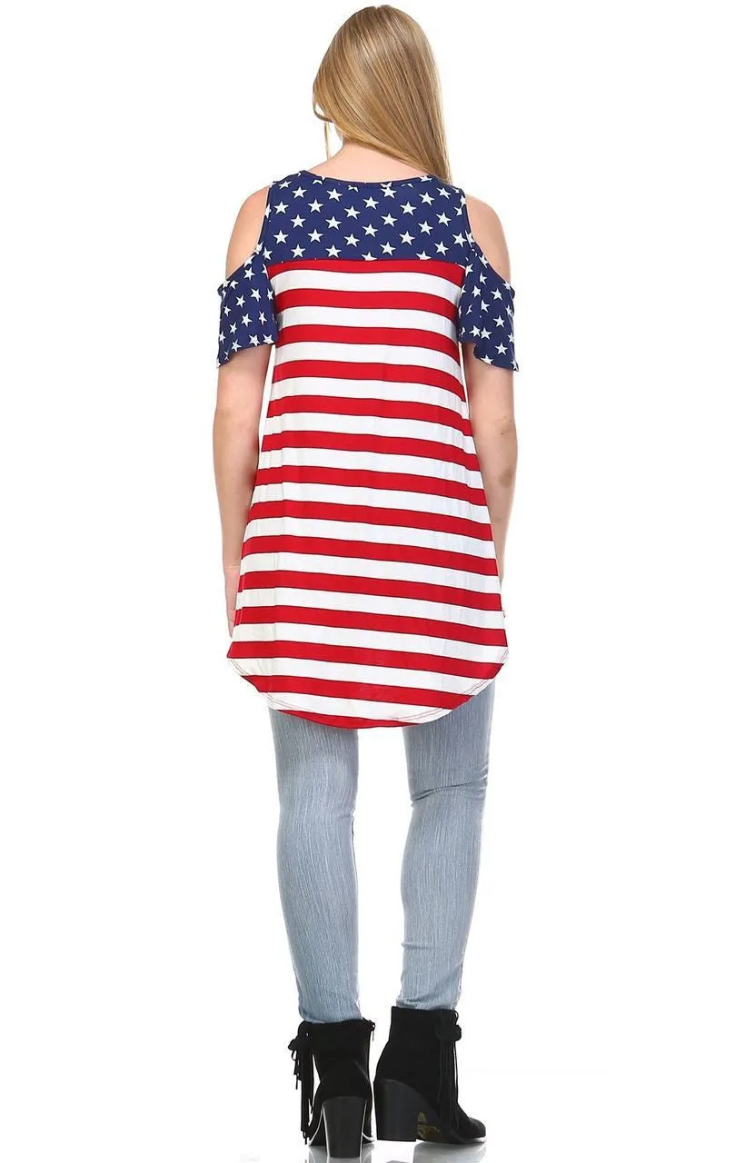 Patriotic Shirt Open Shoulder Navy Star Red Stripes 1