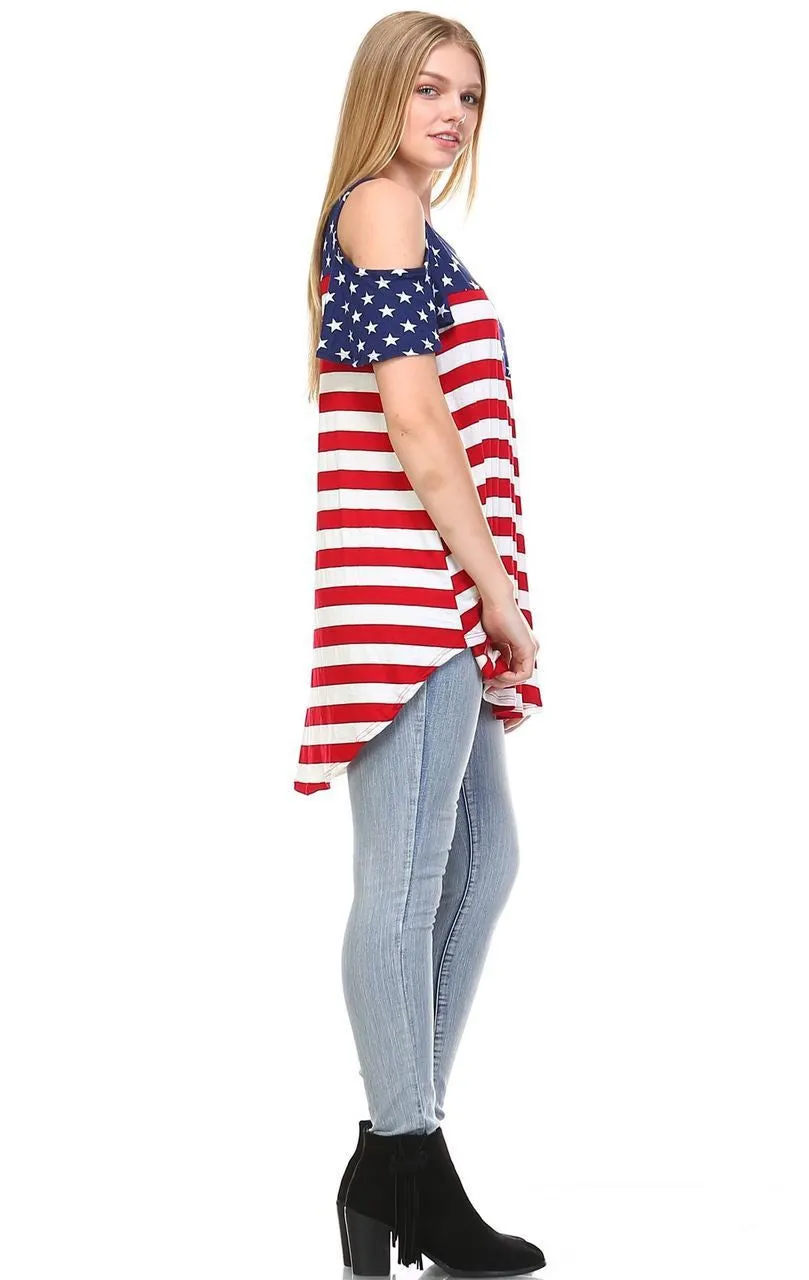 Patriotic Shirt Open Shoulder Navy Star Red Stripes 1