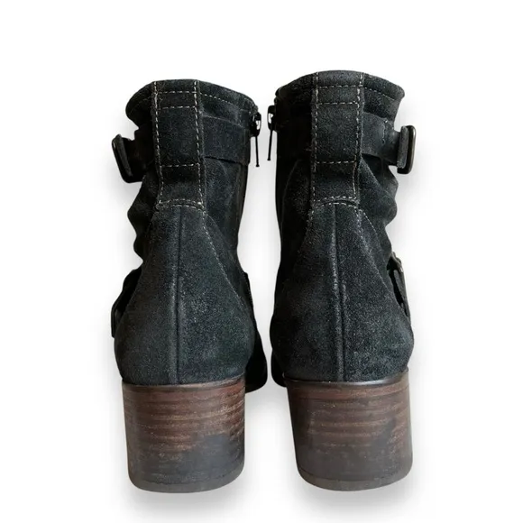 Paul Green Black Suede Leather Moto Buckle Ankle Bootie Boot Shoe 6 US 3.5 UK