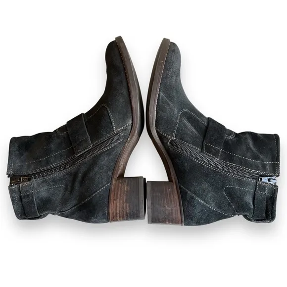 Paul Green Black Suede Leather Moto Buckle Ankle Bootie Boot Shoe 6 US 3.5 UK