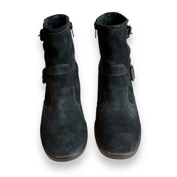 Paul Green Black Suede Leather Moto Buckle Ankle Bootie Boot Shoe 6 US 3.5 UK