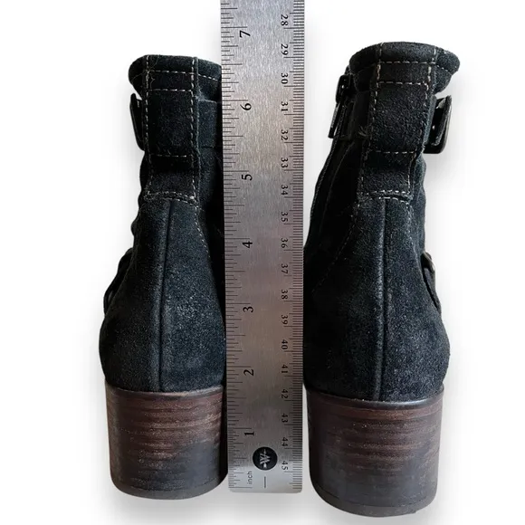 Paul Green Black Suede Leather Moto Buckle Ankle Bootie Boot Shoe 6 US 3.5 UK