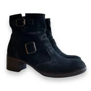 Paul Green Black Suede Leather Moto Buckle Ankle Bootie Boot Shoe 6 US 3.5 UK