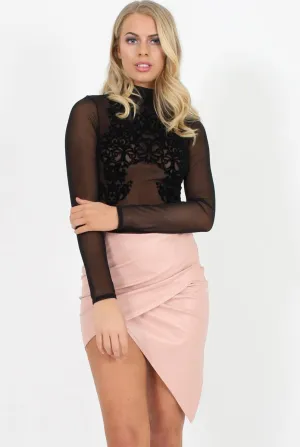 Pink Faux Leather Asymmetric Skirt - Elana