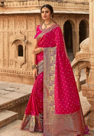 Pink Golden Embroidered Wedding Saree