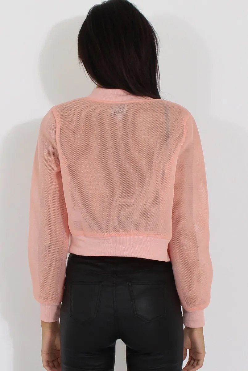 Pink Mesh Cropped Bomber Jacket - Melrose