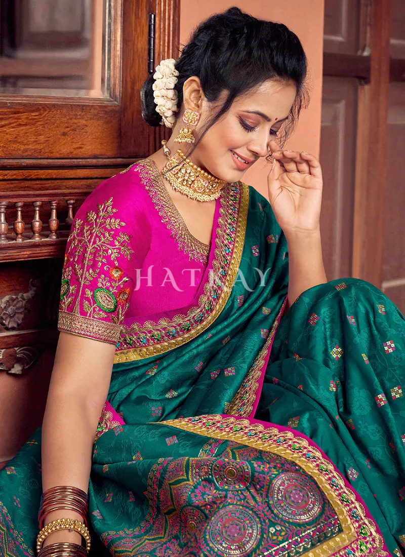 Pink Multi Embroidered Traditional Silk Saree