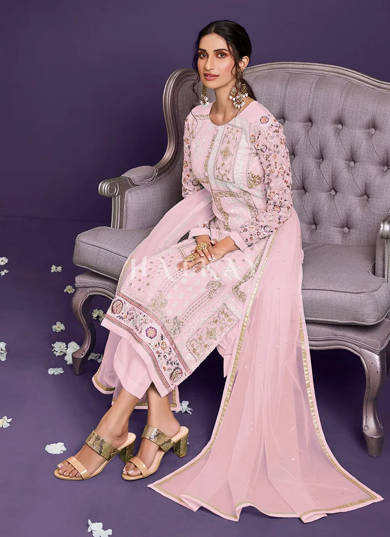 Pink Sequence Embroidered Pant Suit