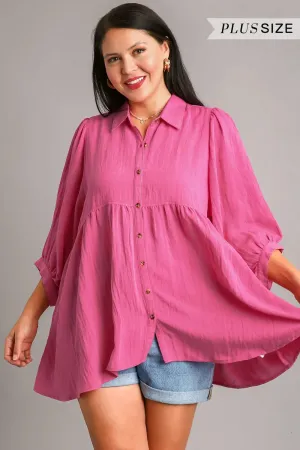 Plus Size Snow Wash Button Down Tiered Tunic Top