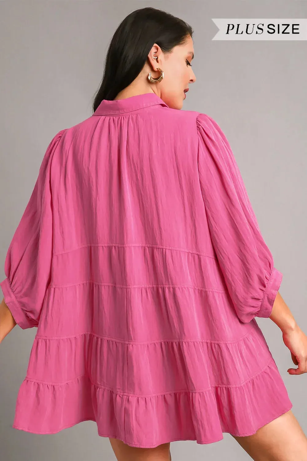 Plus Size Snow Wash Button Down Tiered Tunic Top