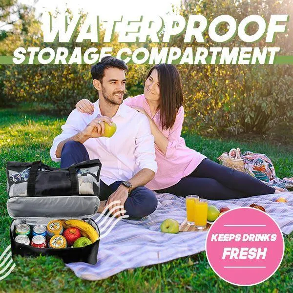 Portable 2 Compartments Insulated Cooler Bag Mesh Tote Picnic Beach Pool Parks BBQ Camping Travel