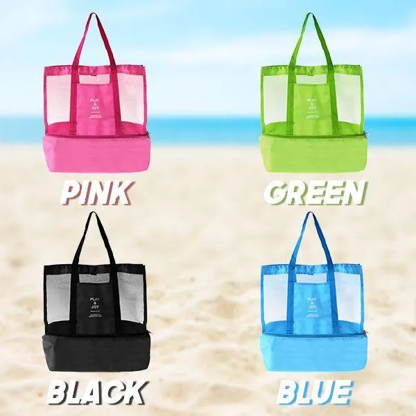 Portable 2 Compartments Insulated Cooler Bag Mesh Tote Picnic Beach Pool Parks BBQ Camping Travel