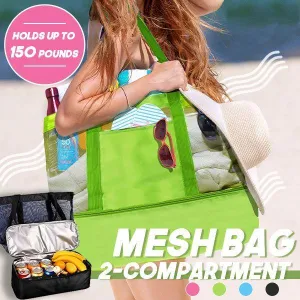 Portable 2 Compartments Insulated Cooler Bag Mesh Tote Picnic Beach Pool Parks BBQ Camping Travel