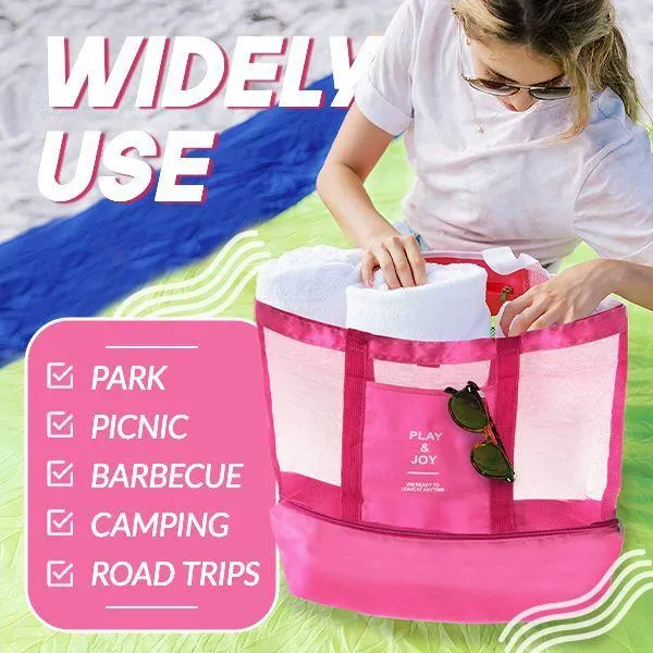 Portable 2 Compartments Insulated Cooler Bag Mesh Tote Picnic Beach Pool Parks BBQ Camping Travel