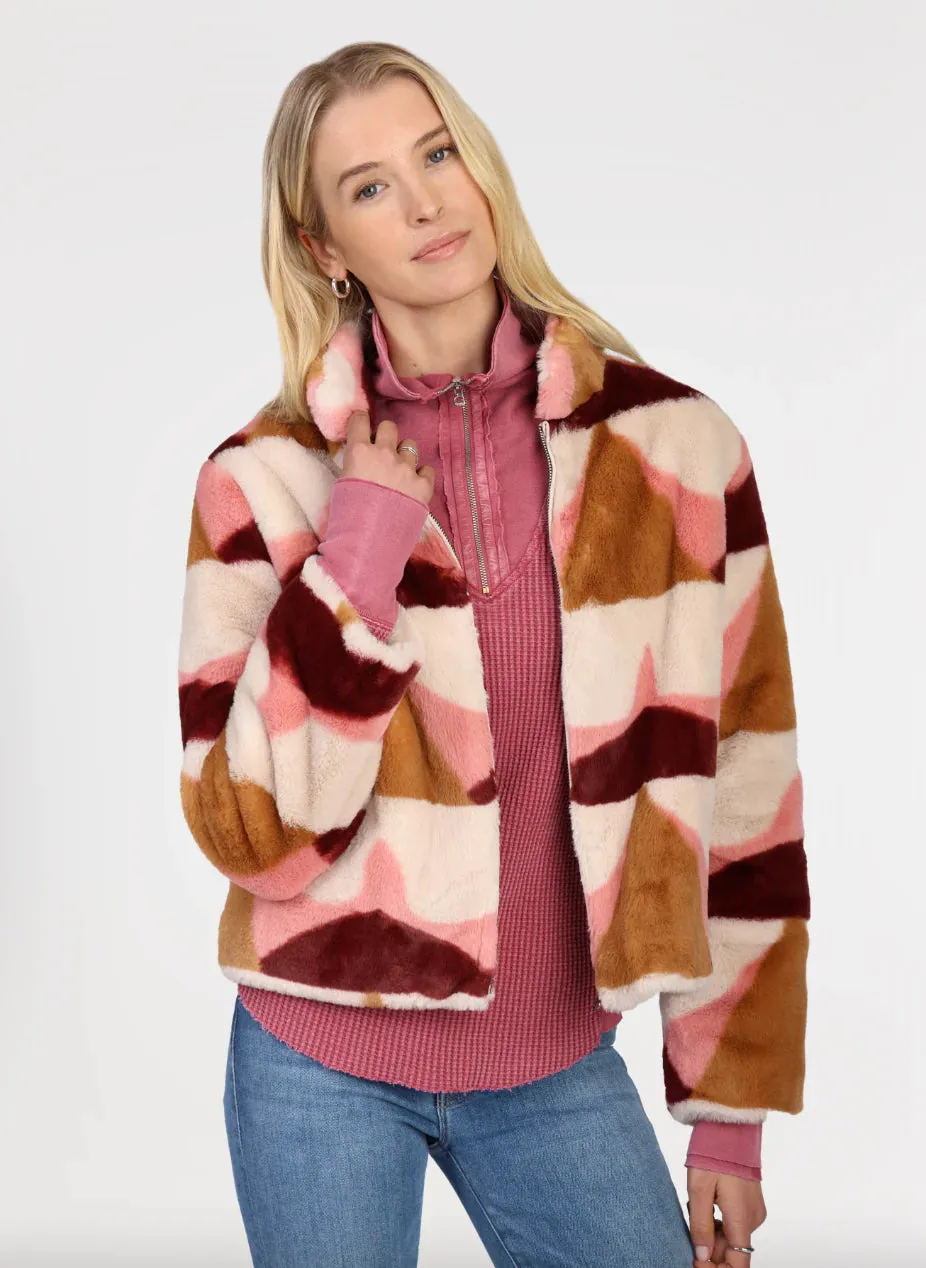 printed fur bomber