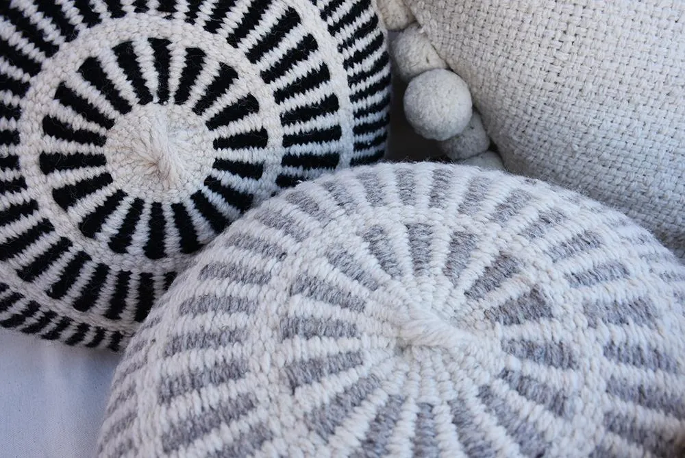 Prisma Grey Round Wool Pillow