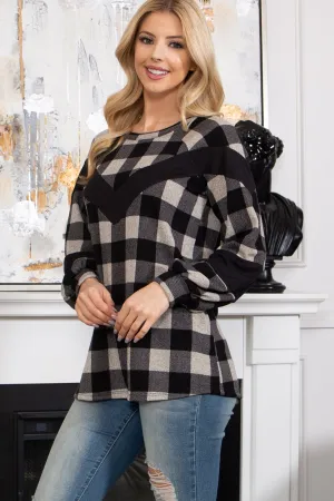 Puff Sleeve Contrast Print Top