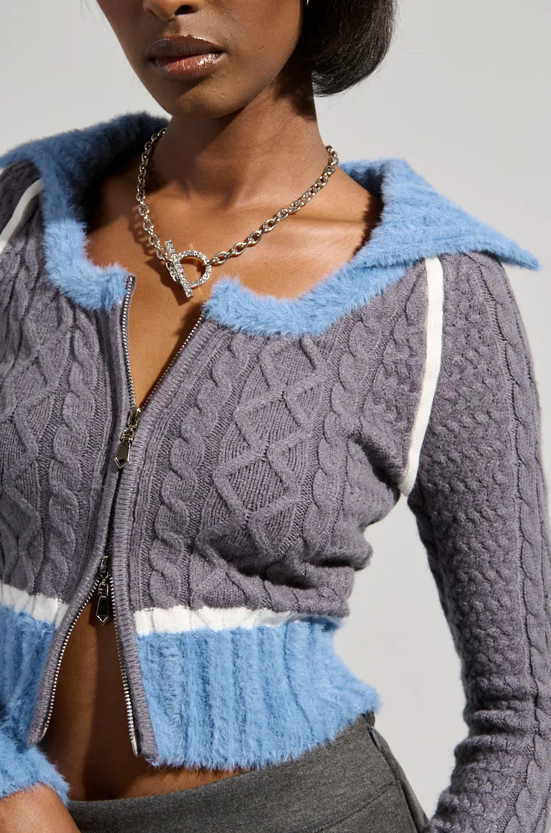 QUEEN OF MY OWN WORLD CROPPED ZIP UP SWEATER