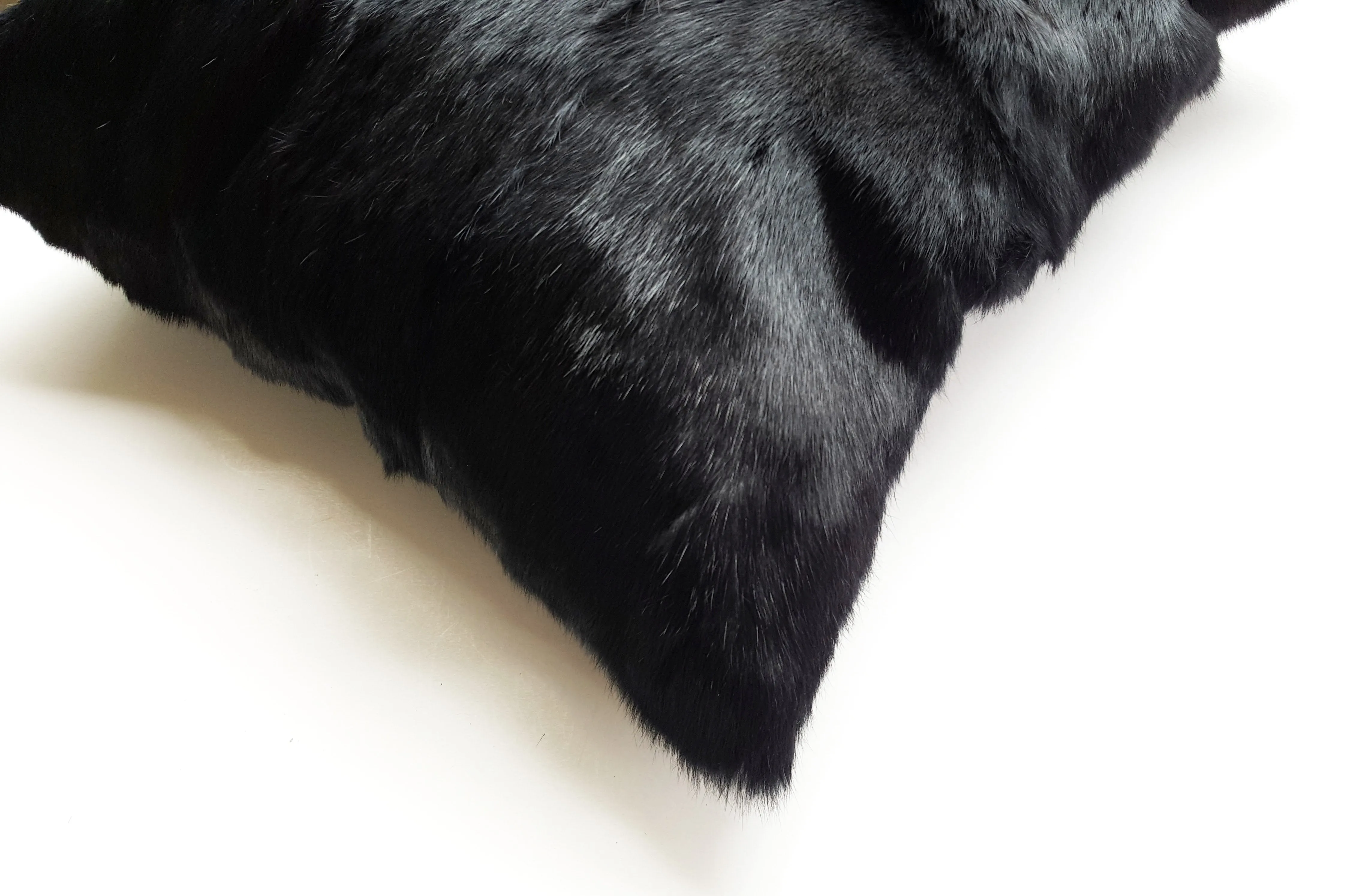 Rabbit Skin Small Lumbar Pillow - Deep Black