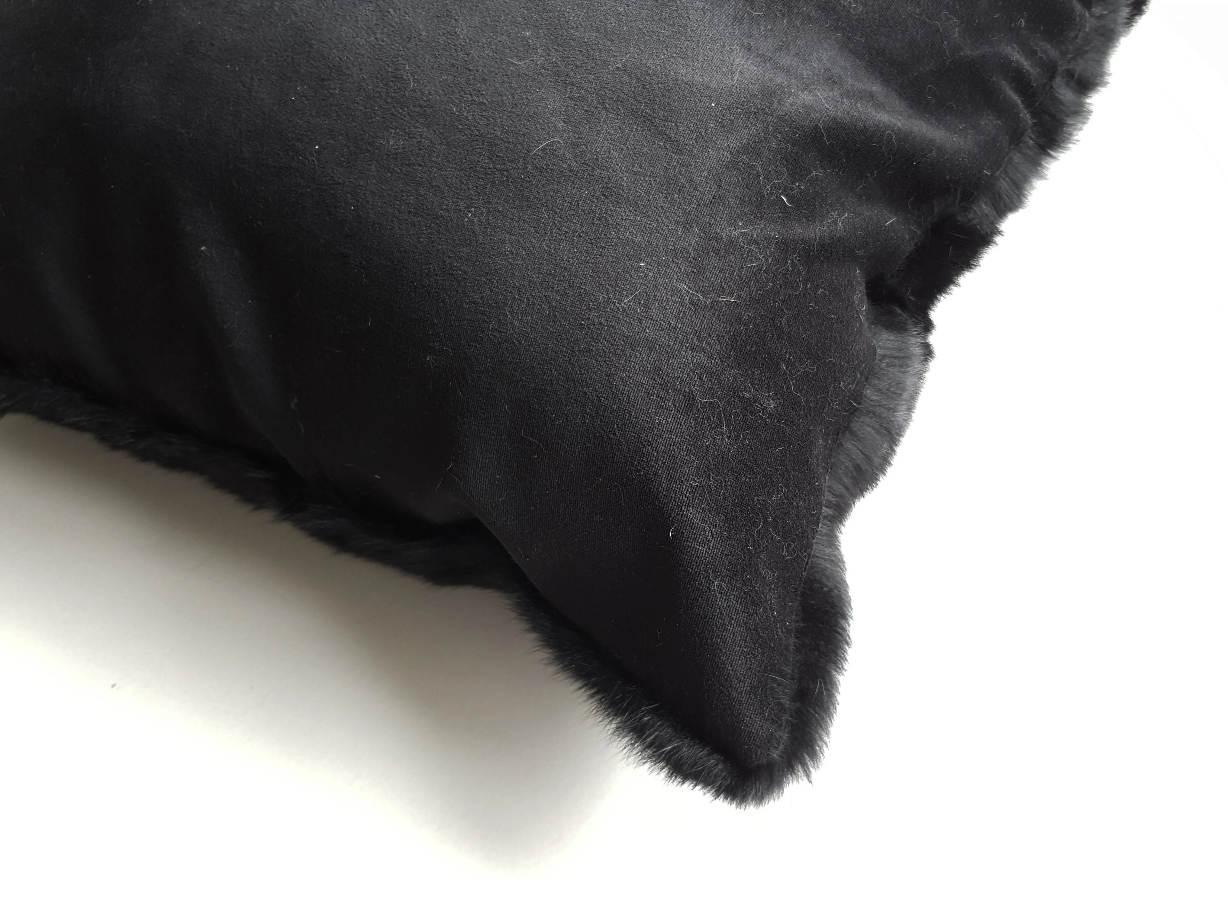 Rabbit Skin Small Lumbar Pillow - Deep Black