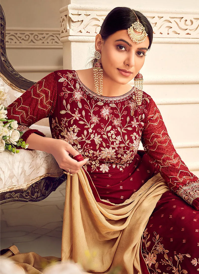 Red and Golden Pakistani Palazzo Suit
