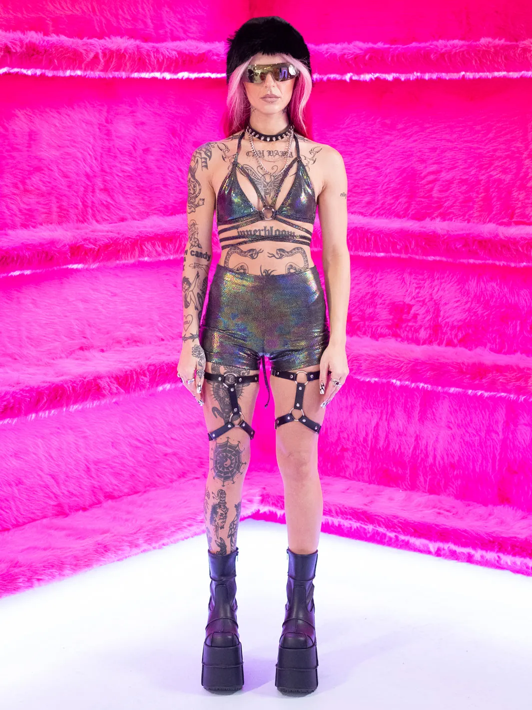 ROLLER BOOTY SHORTS - OIL SLICK SNAKE
