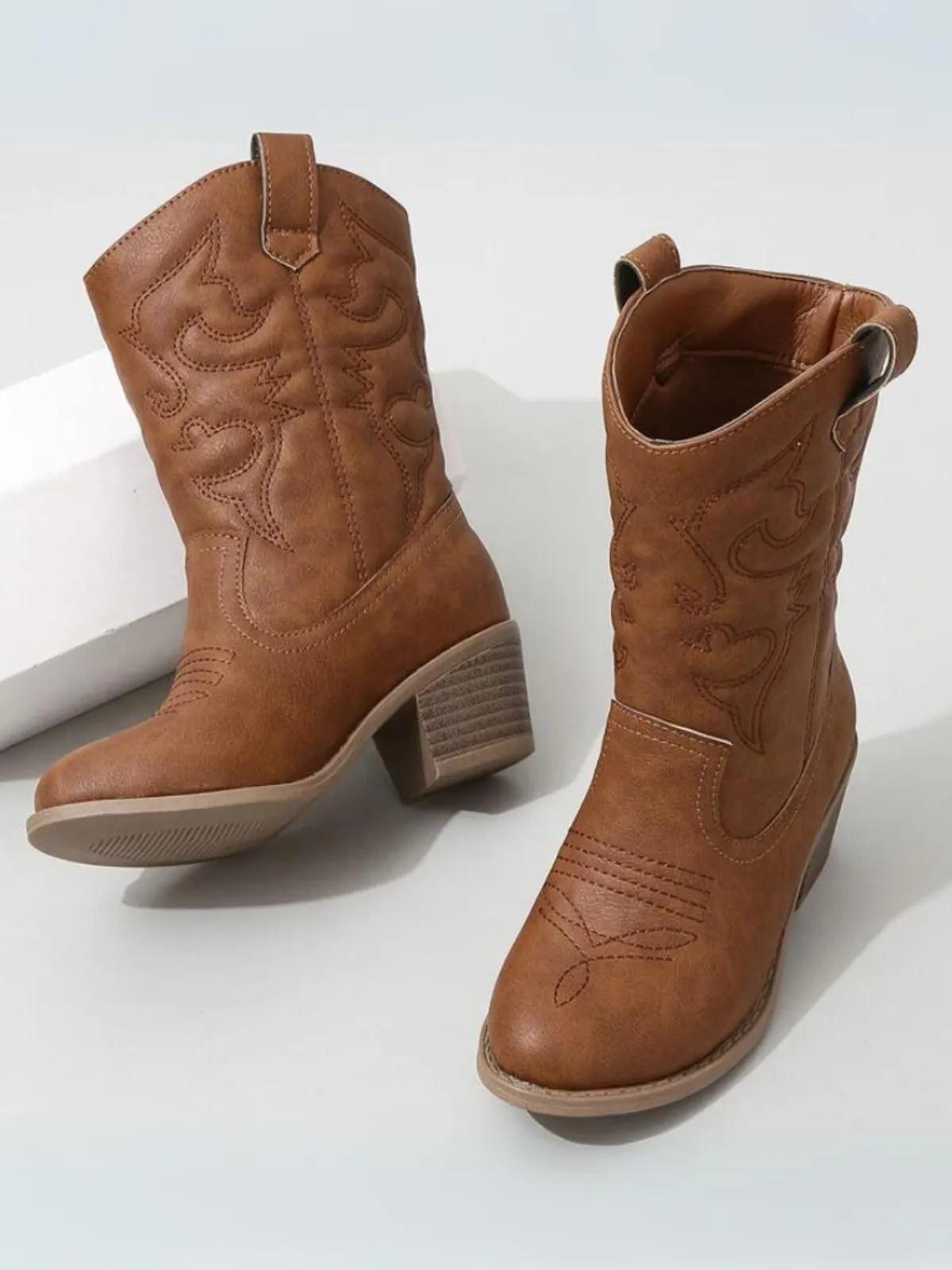 Round It Up! Brown Western Cowboy Boots By Liv and Mia