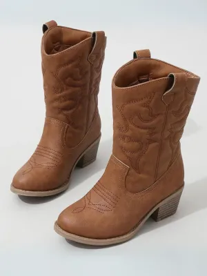 Round It Up! Brown Western Cowboy Boots By Liv and Mia