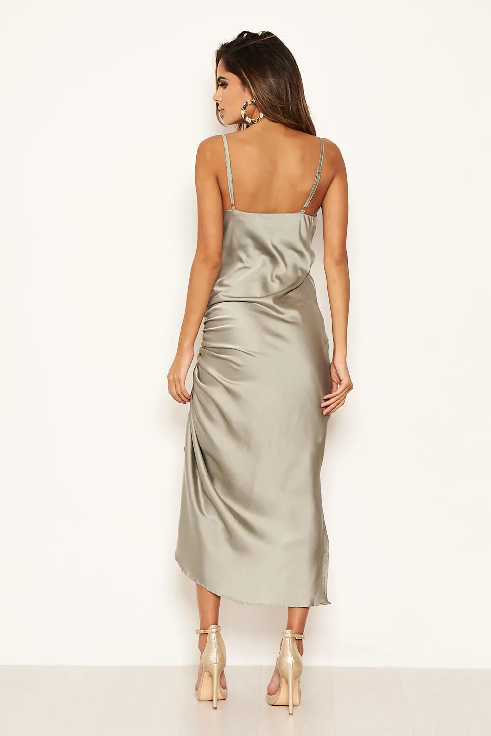 Sage Ruched Detail Midi Dress