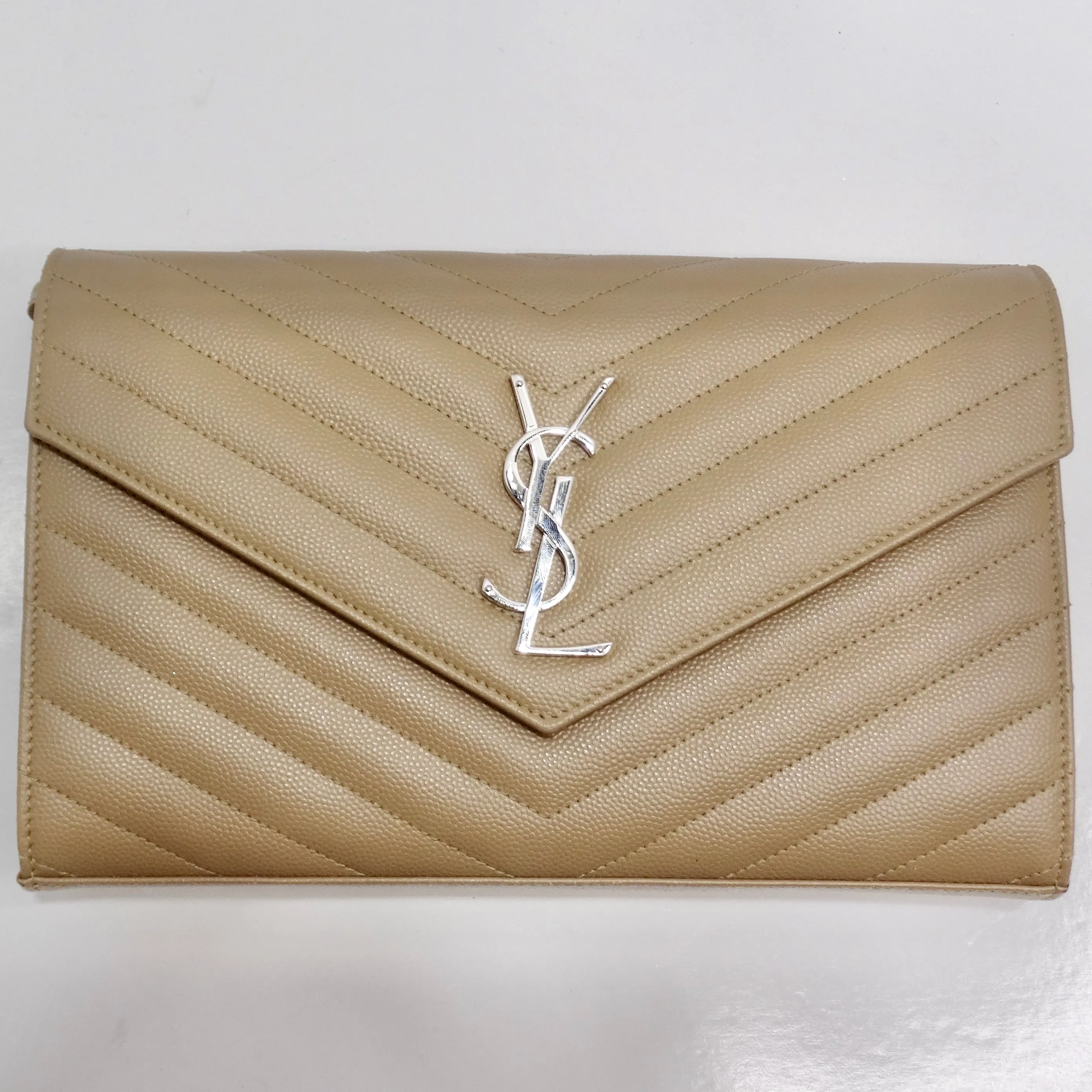 Saint Laurent Grain De Poudre Matelasse Chevron Quilted Chain Wallet