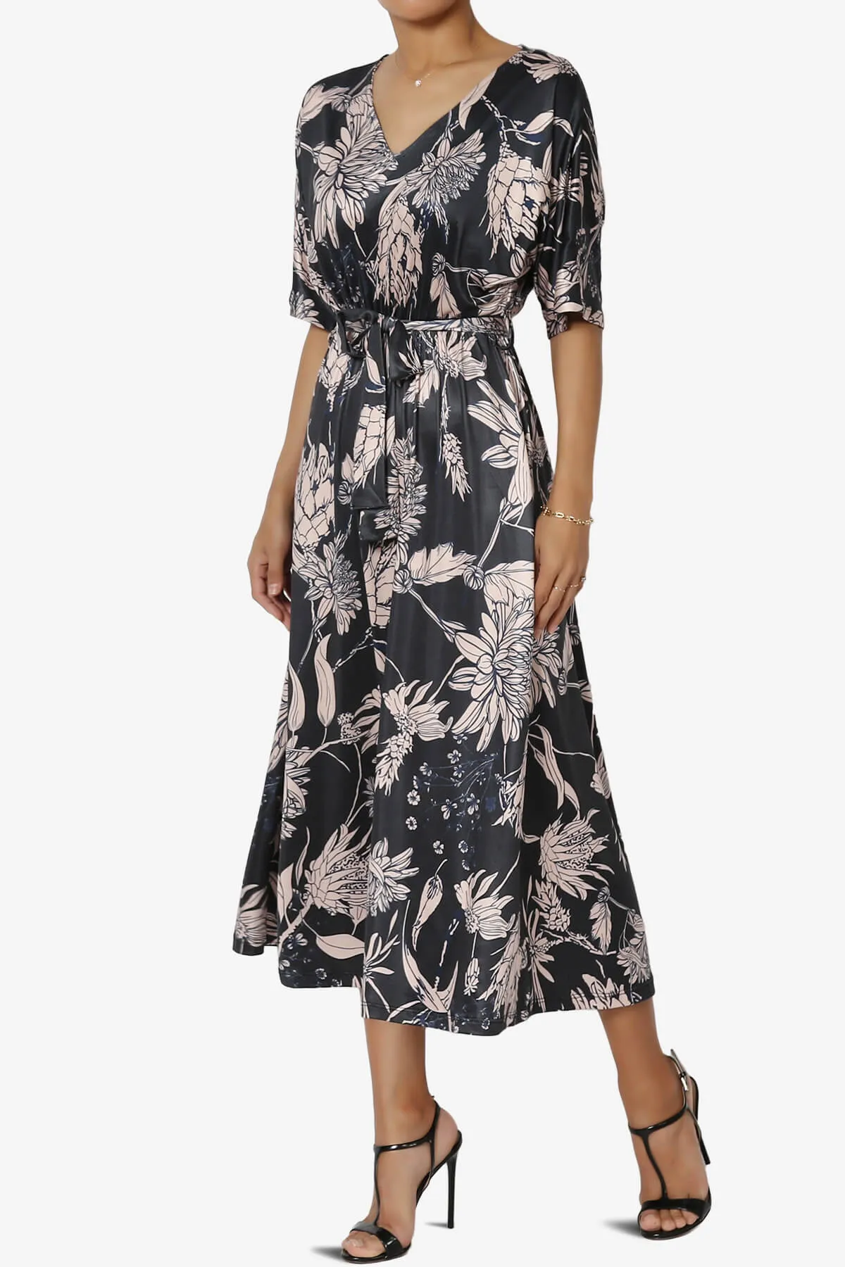 Samarah Floral Kimono Jersey Midi Dress