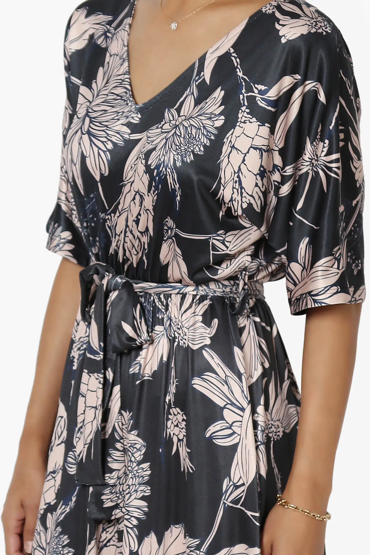 Samarah Floral Kimono Jersey Midi Dress