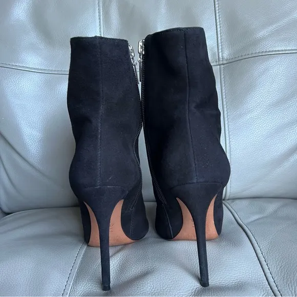 SCHUTZ Lauan Black Red Flames Suede Heeled Bootie Sz 9 B Stiletto Heel