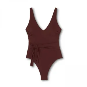 Shade & Shore Women's Plunge Tie-Front Wrap One Piece Swimsuit
