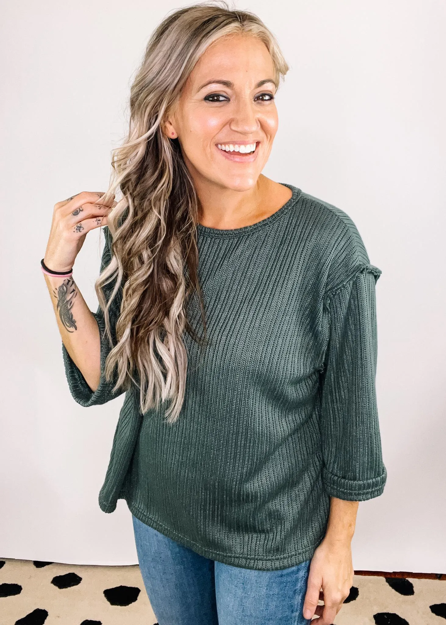 Slate Green Chunky Knit Top