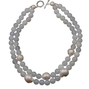 Snow Agate, Baroque Pearl Necklace