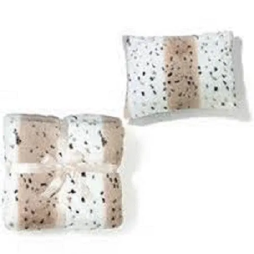 Snow Leopard Print Faux Fur Cushion Pillow with Beige Fleece Back