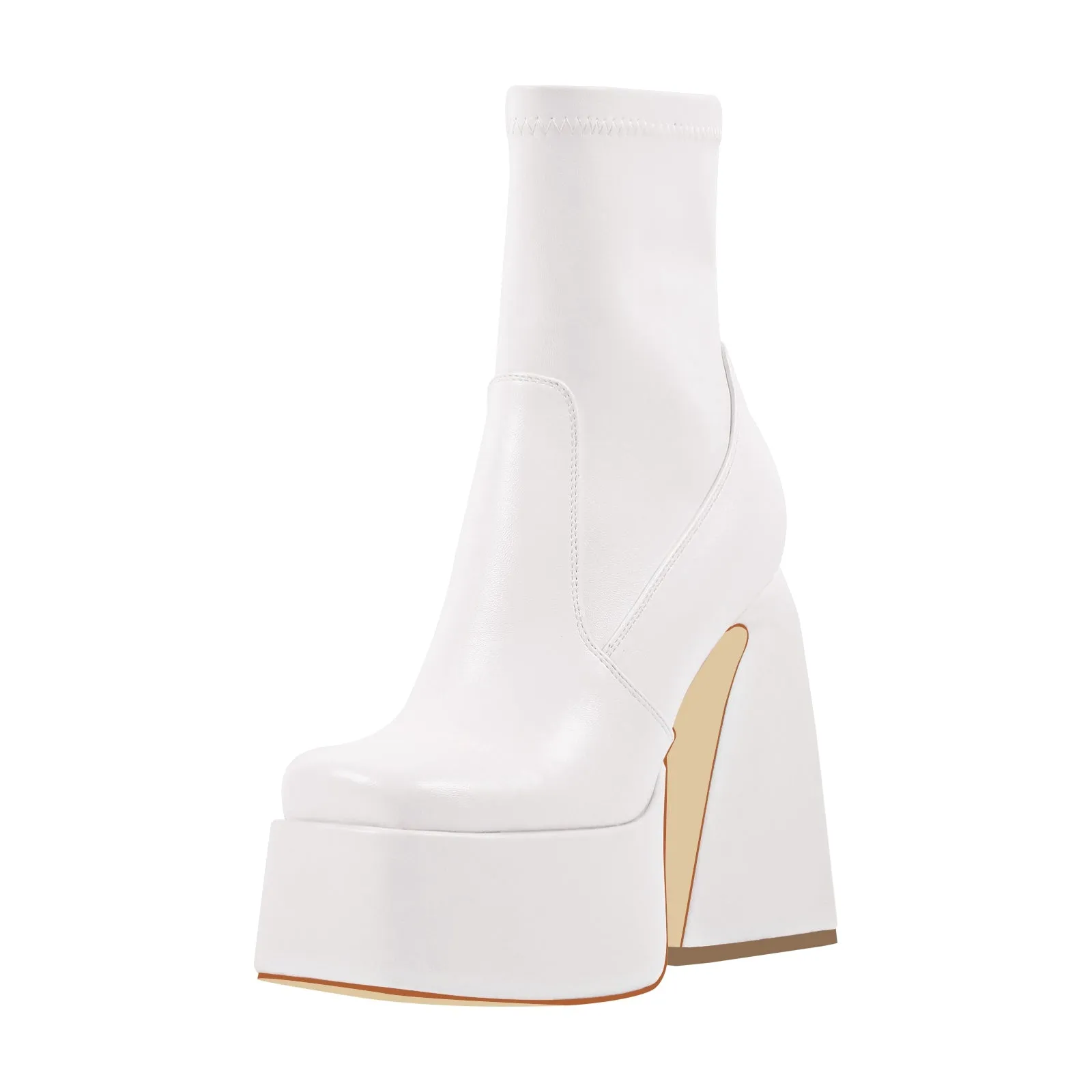 Square Toe Platform Side Zipper Ankle Boots