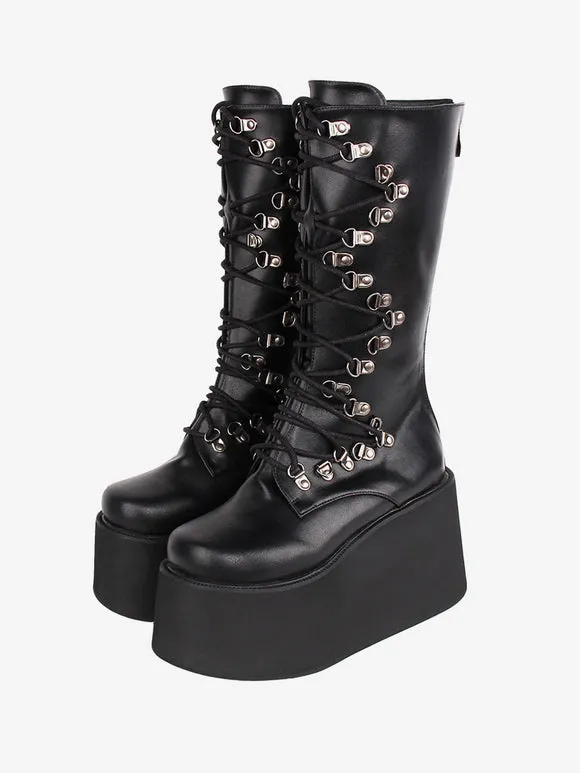 Steampunk Lolita Boots PU Leather Round Toe Black Lolita Footwear