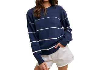 Striped Lightweight Sweater In Navy/white