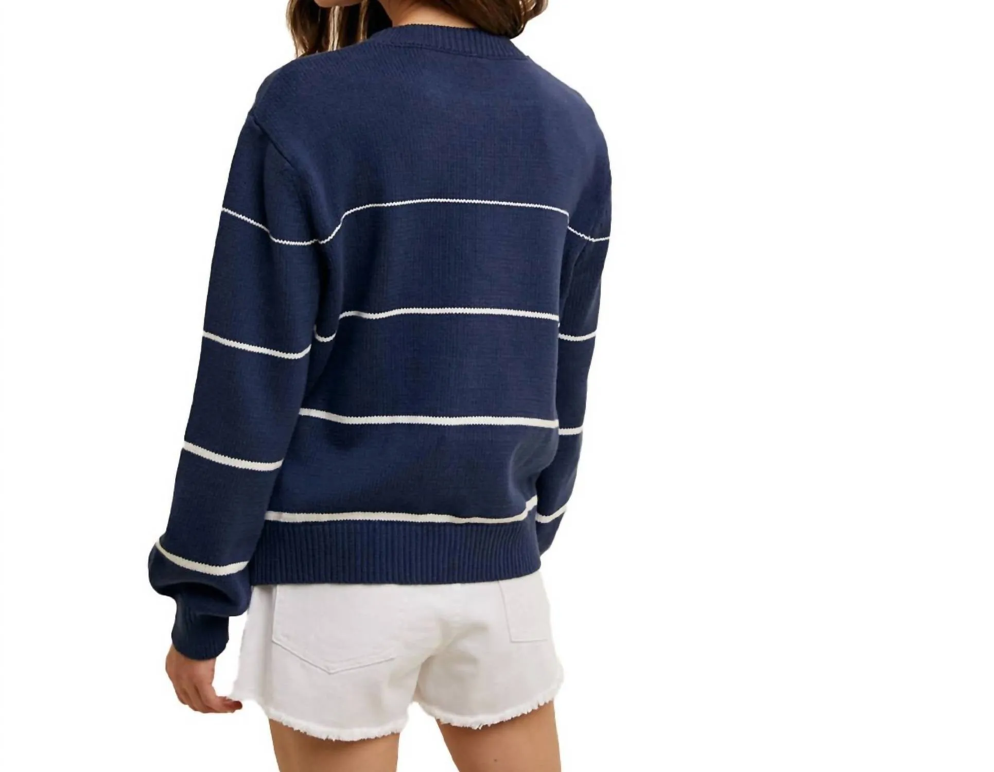 Striped Lightweight Sweater In Navy/white