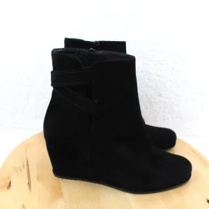 Stuart Weitzman Wedge Suede Boot Womens Size 7.5 Black Ankle Bootie Zip Leather