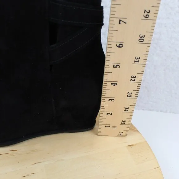 Stuart Weitzman Wedge Suede Boot Womens Size 7.5 Black Ankle Bootie Zip Leather